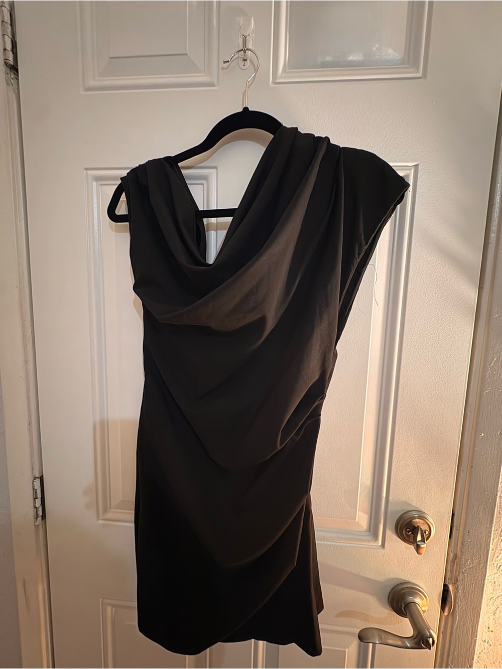 Zara Black Draped Cowl-Neck Mini Dress